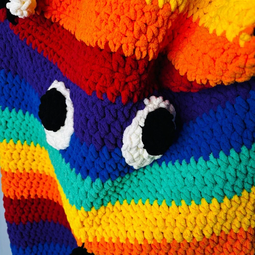 Handmade Hand Knit Rainbow Smiling Shark or Whale Tail Blanket Cocoon 70x20‎
